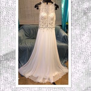 White chiffon wedding dress, top covered in bling
